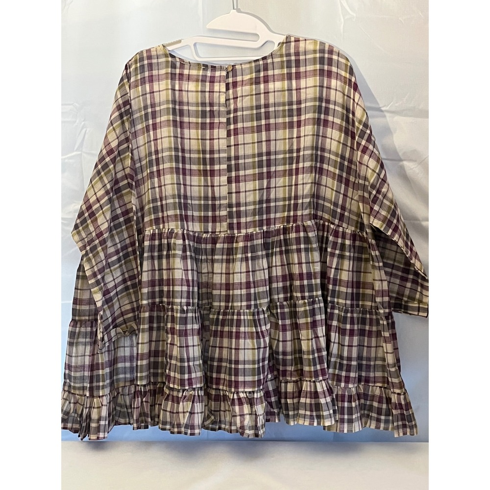 Easel Los Angeles Plaid Tiered Babydoll Top Purple Green Cotton ET20783 NWT M - Picture 2 of 6